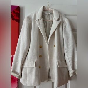 Anthropologie Cream textured Double-Breasted Blazer with Gold Buttons
